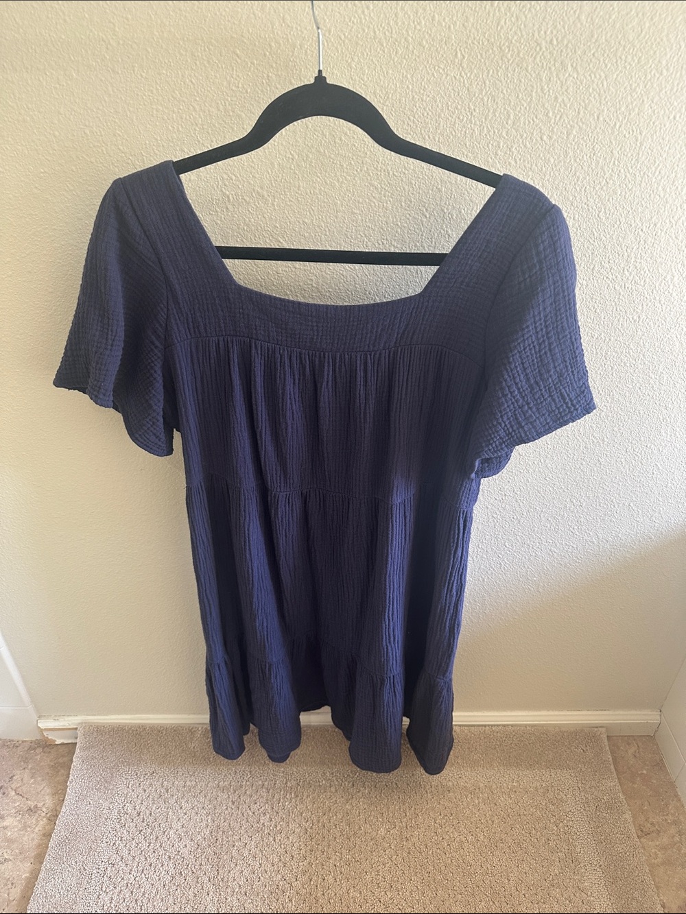 Rails Navy Square-Neck Smocked Tunic Dress